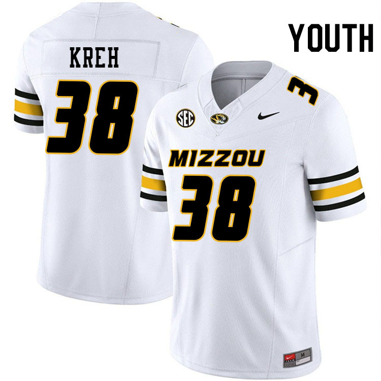 Youth #38 Christopher Kreh Missouri Tigers College Football Jerseys Stitched-White